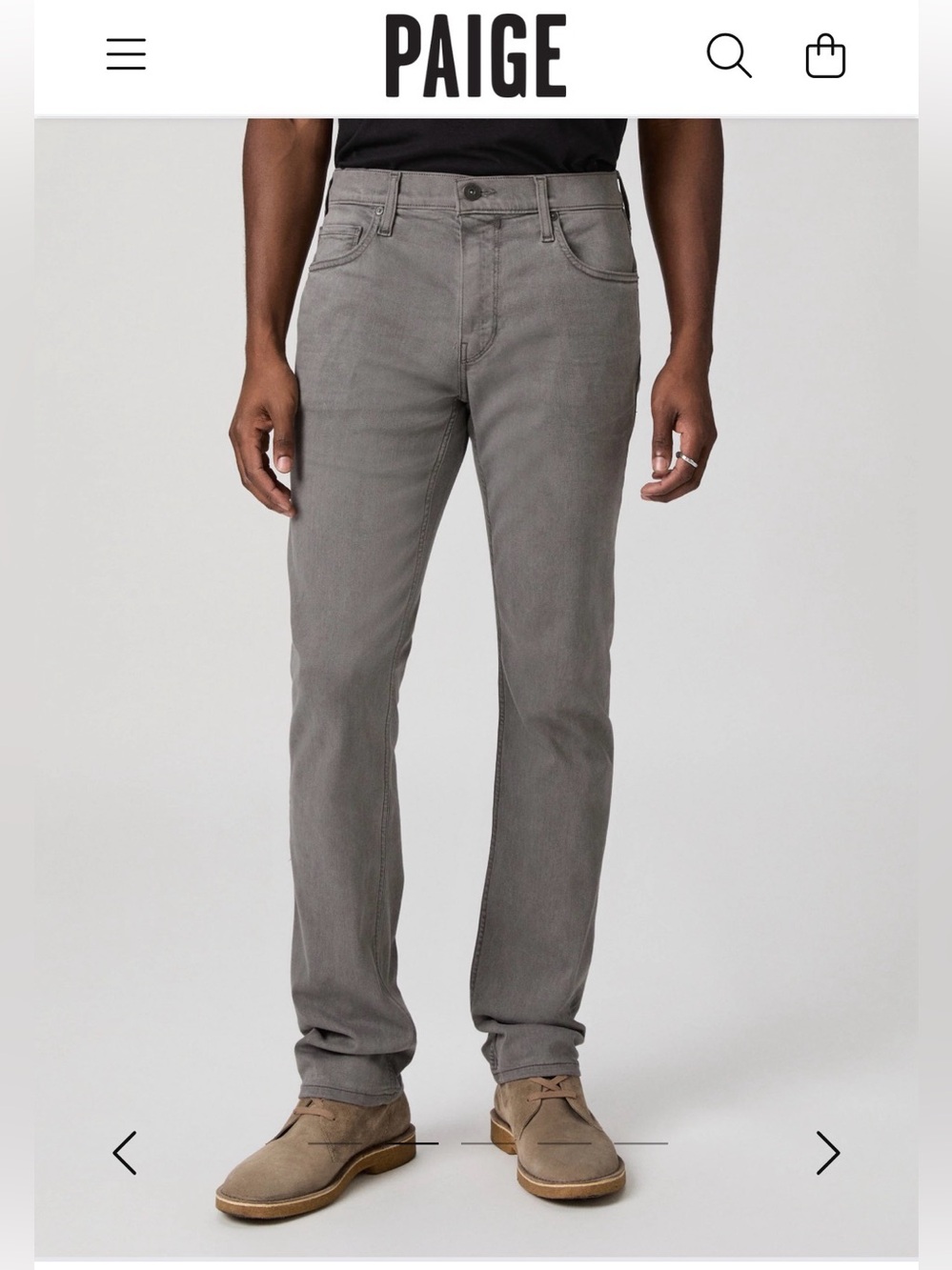 PAIGE Men's Slim Straight Jeans in Light Grey, Size 36"